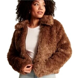Abercrombie & Fitch Faux Fur Bomber Jacket in Brown